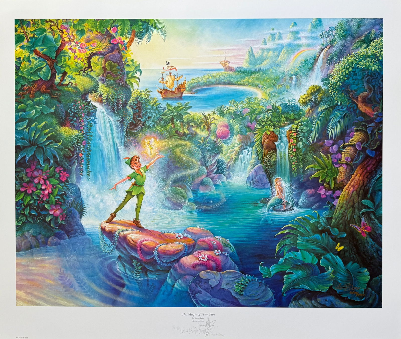 Tom duBois MAGIC OF PETER PAN Hand Signed Limited Edition Lithograph: This is a hand signed lithograph by Tom Dubois titled The Magic of Peter Pan. This piece was hand signed by Tom Dubois himself. Image measures 22 inches x 28 inches. Paper with border measures 26.5