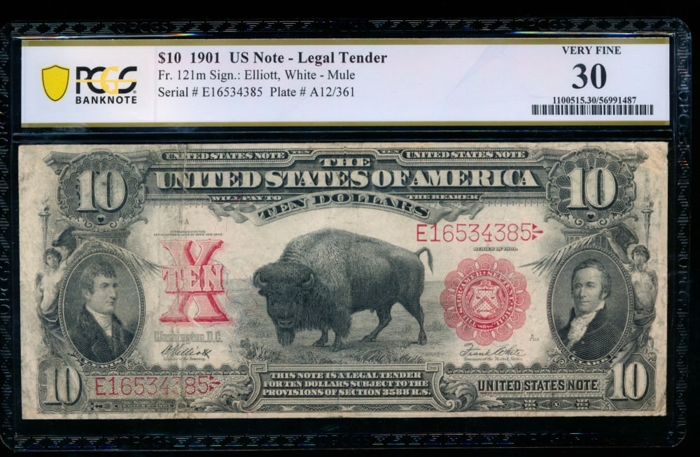 1901 $10 Bison Legal Tender Note PCGS 30: One 1901 $10 Bison Legal Tender Note PCGS 30.
