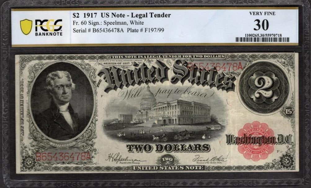 1917 $2 Legal Tender Note PCGS 30: One 1917 $2 Legal Tender Note PCGS 30.