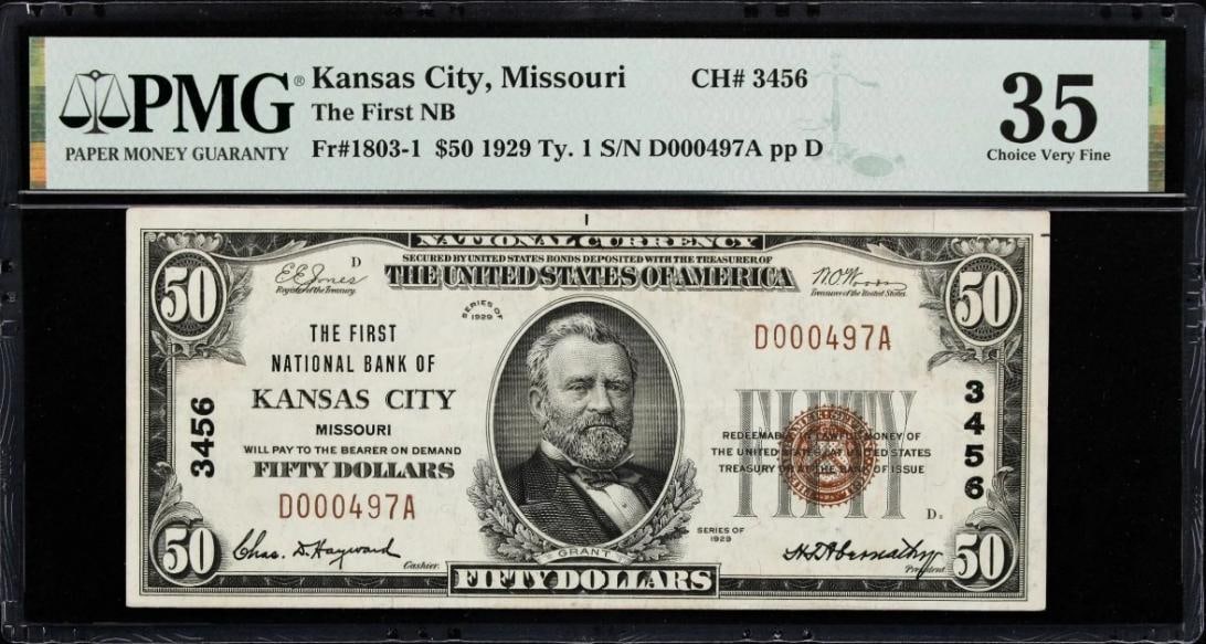 1929 $50 Kansas City MO National PMG 35: One 1929 $50 Kansas City MO National PMG 35.