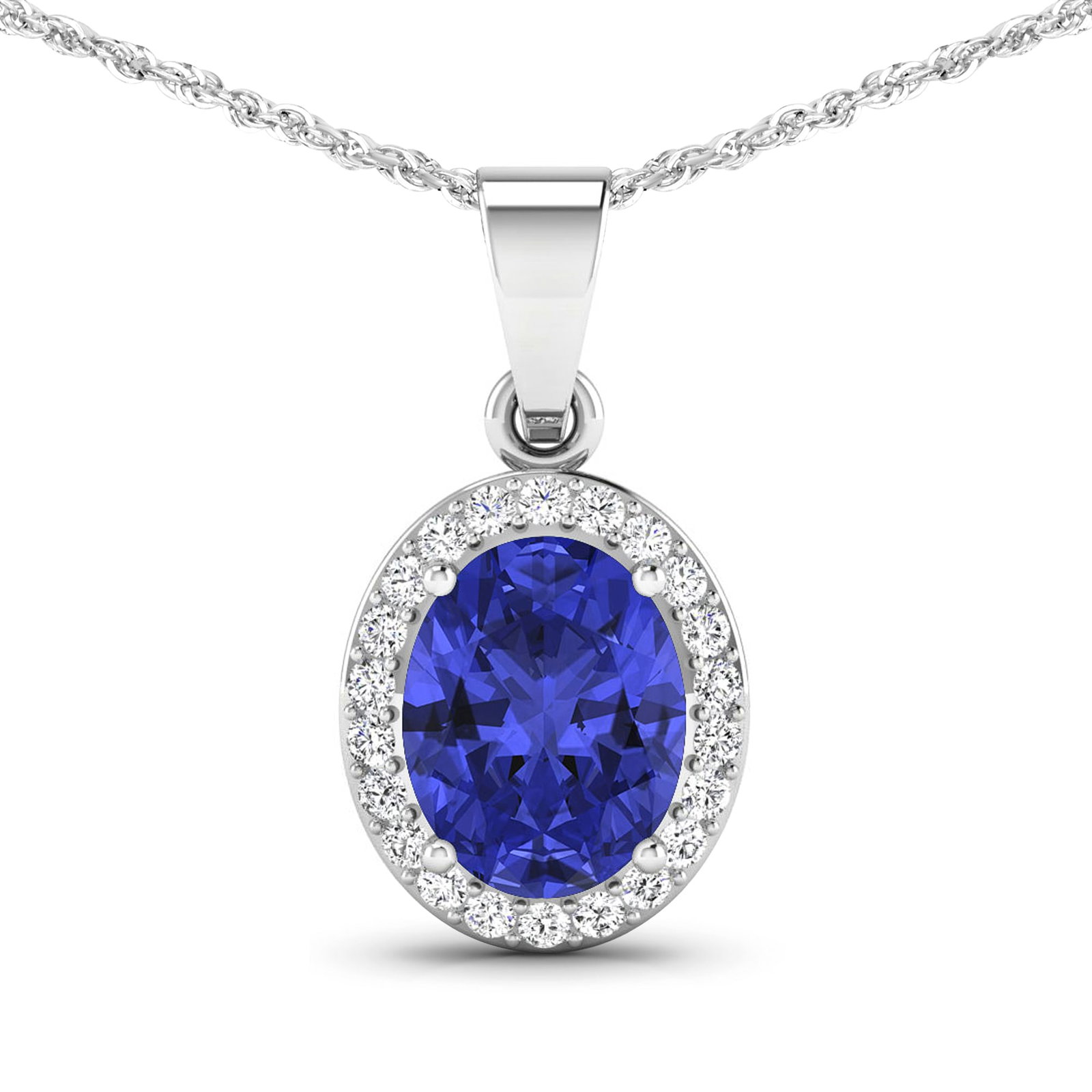 14KT White Gold 1.6ctw Tanzanite and Diamond Pendant: Tanzanite (AA+) Oval 9x7mm - 1Pc + White Diamond F/C Round 1.30mm - 22Pcs ( I1-I2/I color ) Total weight of gemstone is 1.6cts. Total Diamond weight is 0.22cts. Total weight of this pendant is 1.72 gr