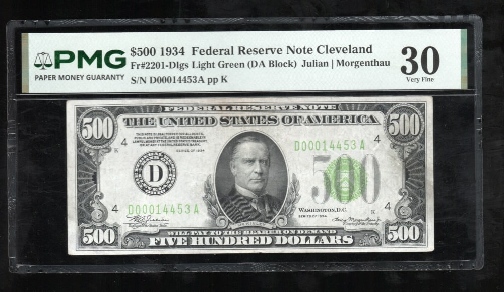 1934 $500 Cleveland FRN PMG 30: One 1934 $500 Cleveland FRN PMG 30.