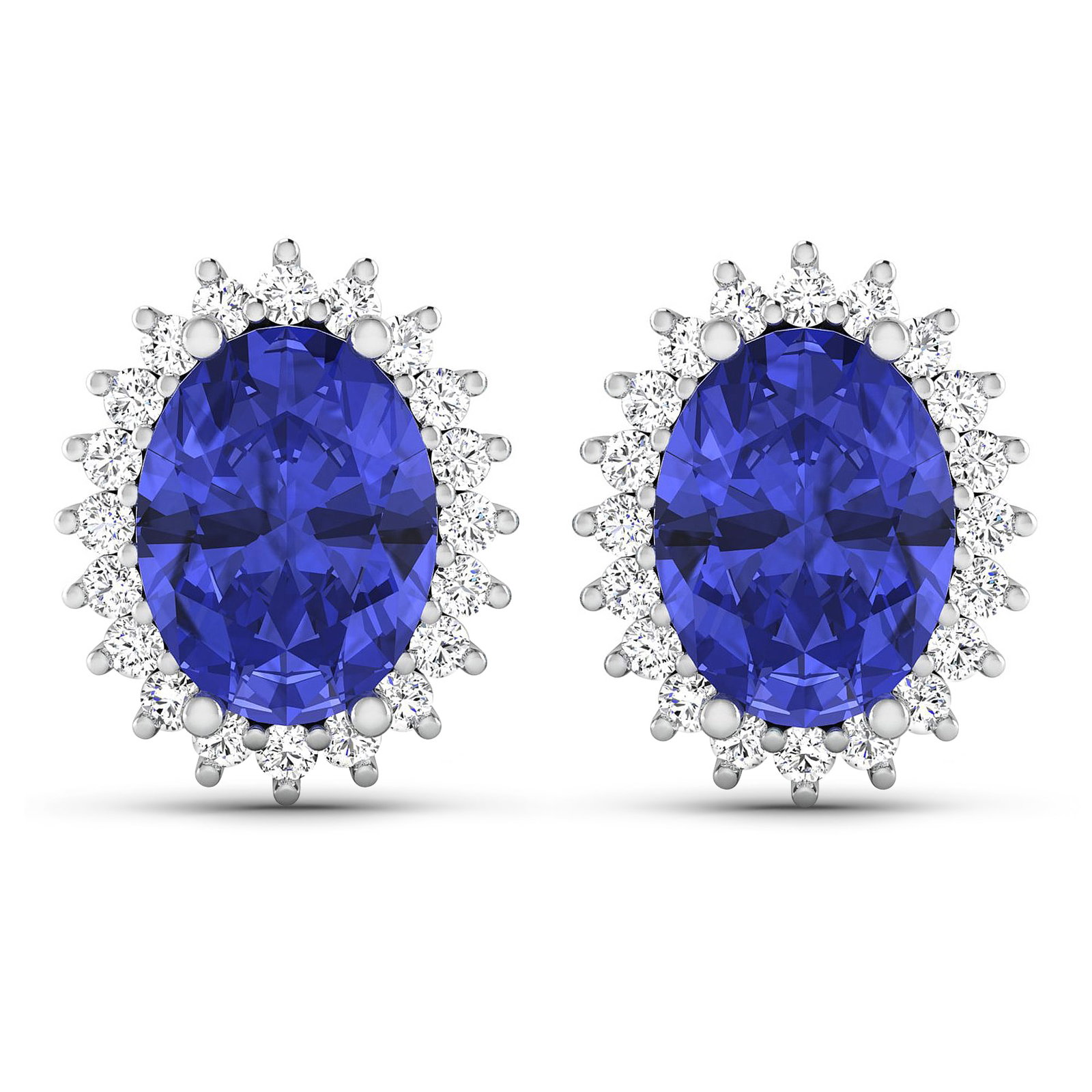 14KT White Gold 2.18ctw Tanzanite and Diamond Earrings: (2) Tanzanite stones with a total weight of 2.18cts. (40) round Diamonds with a total weight of 0.26cts with a color of i and clarity of i1-i2. Total weight of these earrings are 2.81 grams.