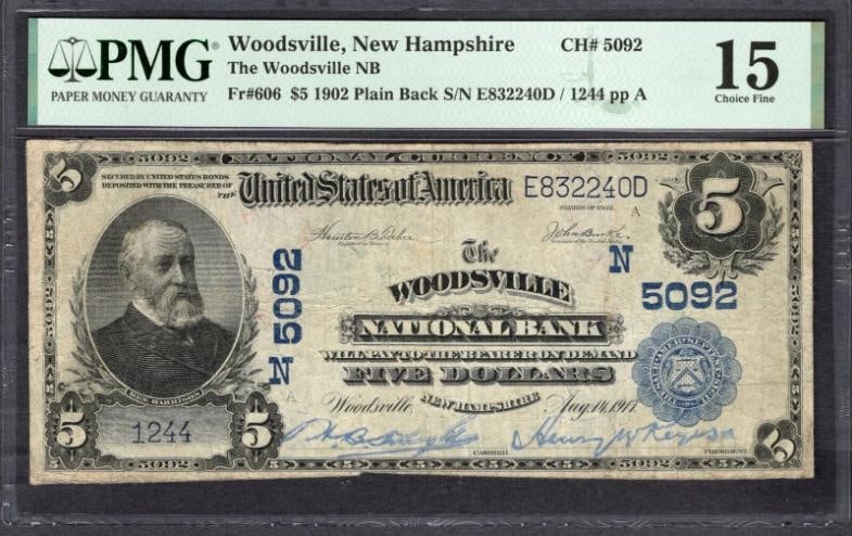 1902 $5 Woodsville NH National PMG 15 (1 of 2)