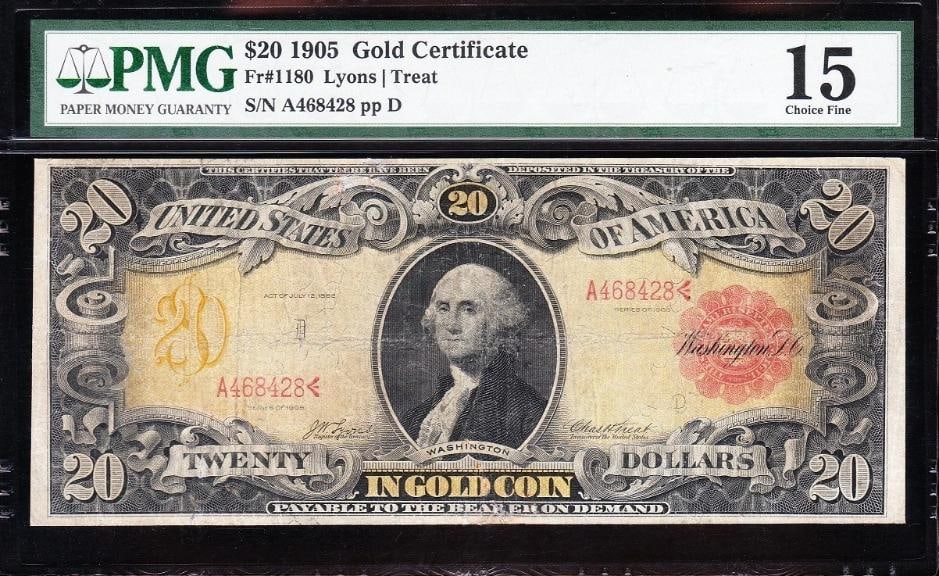 1905 $20 Technicolor Gold Certificate PMG 15 (1 of 2)