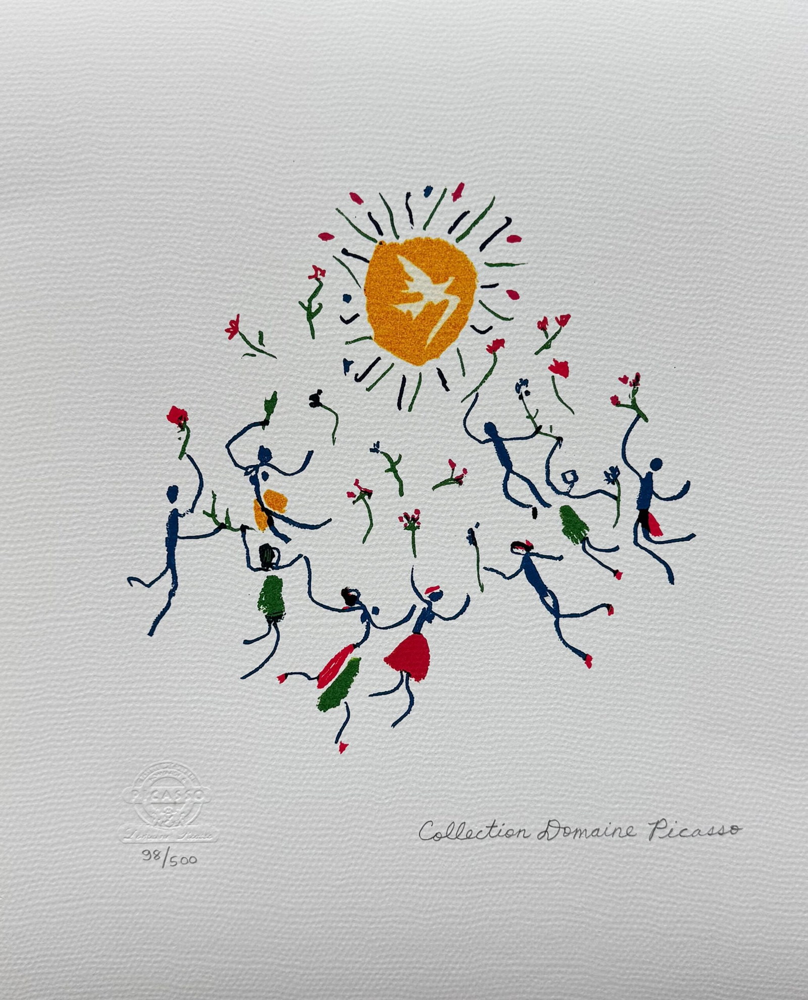 Pablo Picasso RHONDE AU SOLEIL Estate Signed Limited Edition Giclee: This is a PABLO PICASSO (ESTATE COLLECTION DOMAINE) (1881-1973) giclee titled RHONDE AU SOLEIL. This piece is pencil signed on the lower right as Collection Domaine Picasso and has an embossed seal st