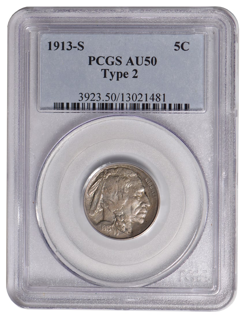 1913-S Buffalo Nickel Type ll PCGS AU50 (1 of 2)