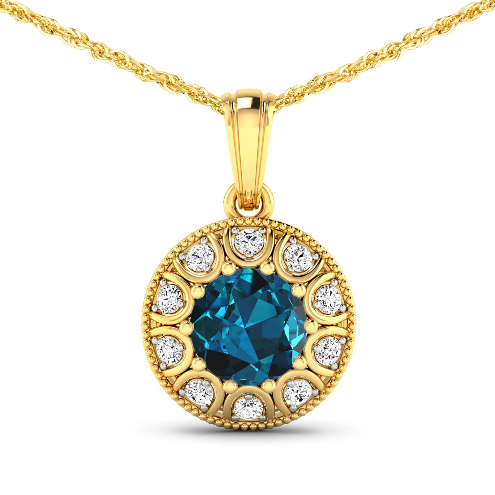 14KT Yellow Gold 2.05ctw London Blue Topaz and Diamond Pendant (1 of 3)