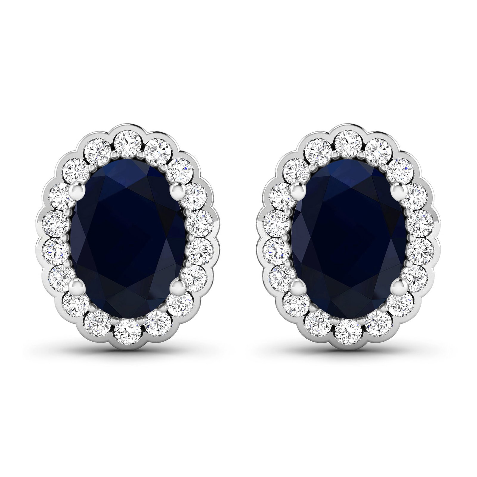 14KT White Gold 1.5ctw Blue Sapphire and Diamond Earrings: Blue Sapphire (AA) Oval 7x5mm - 2Pcs + White Diamond F/C Round 1.20mm - 36Pcs (I1-I2/I color) ( Push Post ) Total weight of gemstones is 1.5cts. Total Diamond weight is 0.28cts. Total weight of these