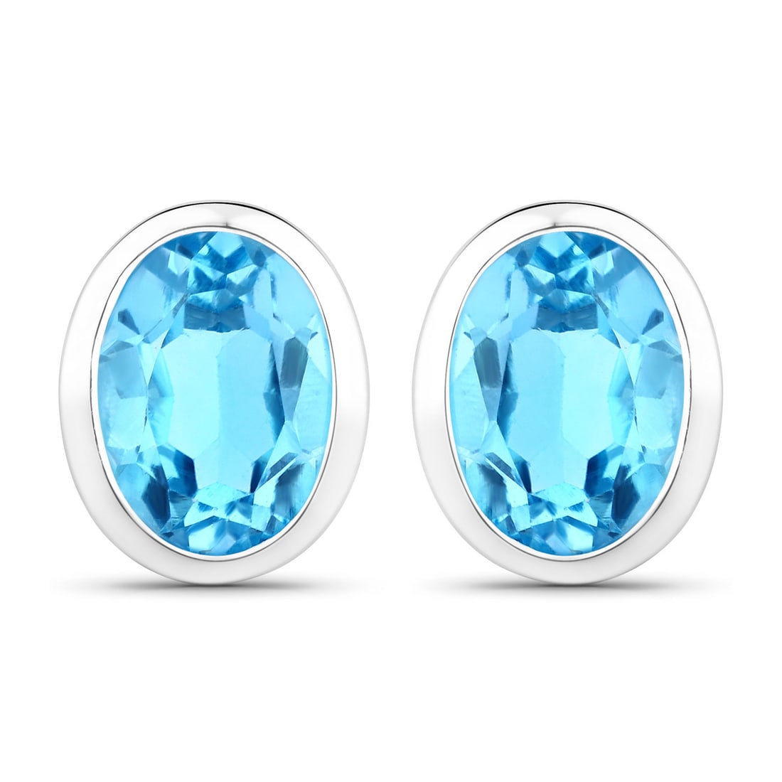 Sterling Silver 4.00ctw Swiss Blue Topaz Earrings: 2 oval Swiss Blue Topaz stones with a total weight of 4.0cts. Each measuring 4.83mm height, 8.38mm width, and 10.41mm length. Total weight of 2.4 grams.