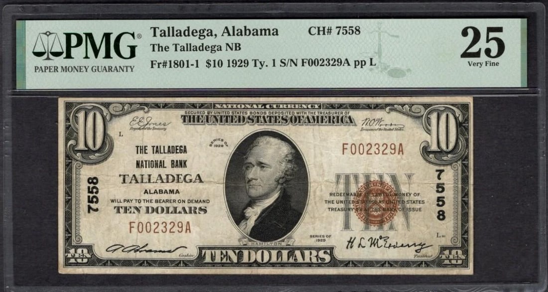 1929 $10 Talladega AL National PMG 25 (1 of 2)