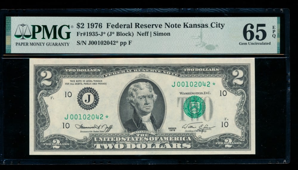 1976 $2 STAR Kansas City FRN PMG 65EPQ (1 of 2)