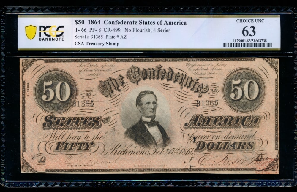 1864 $50 T-66 Confederate PCGS 63 (1 of 2)