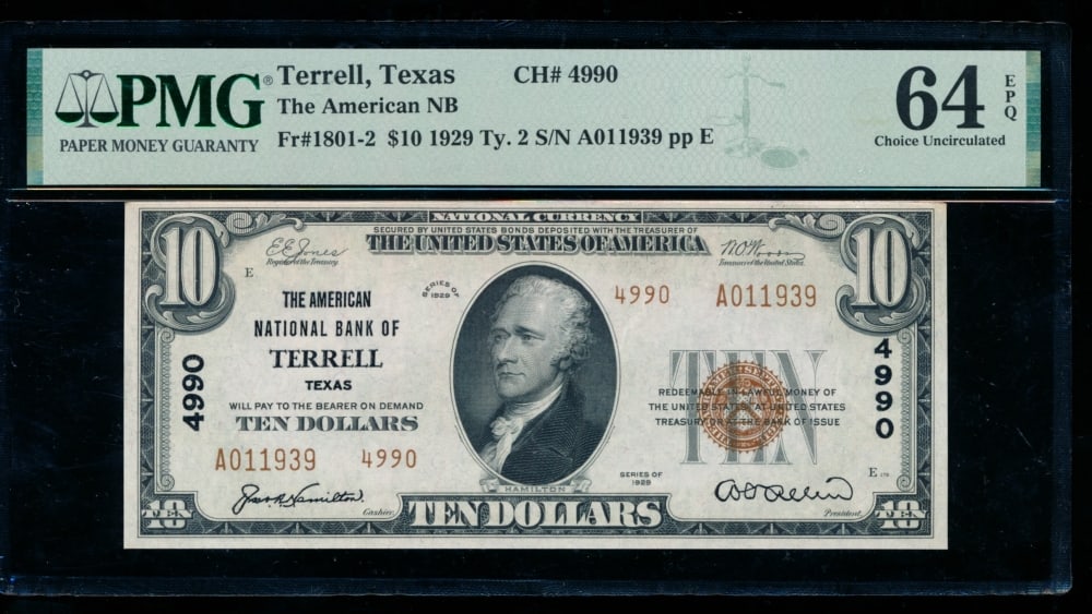 1929 $10 Terrell TX National PMG 64EPQ (1 of 2)