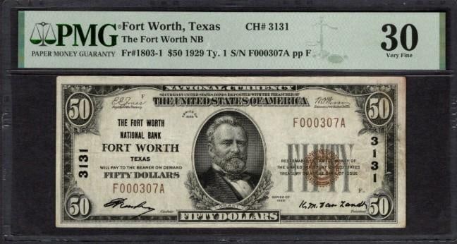 1929 $50 Forth Worth TX National PMG 30 (1 of 2)