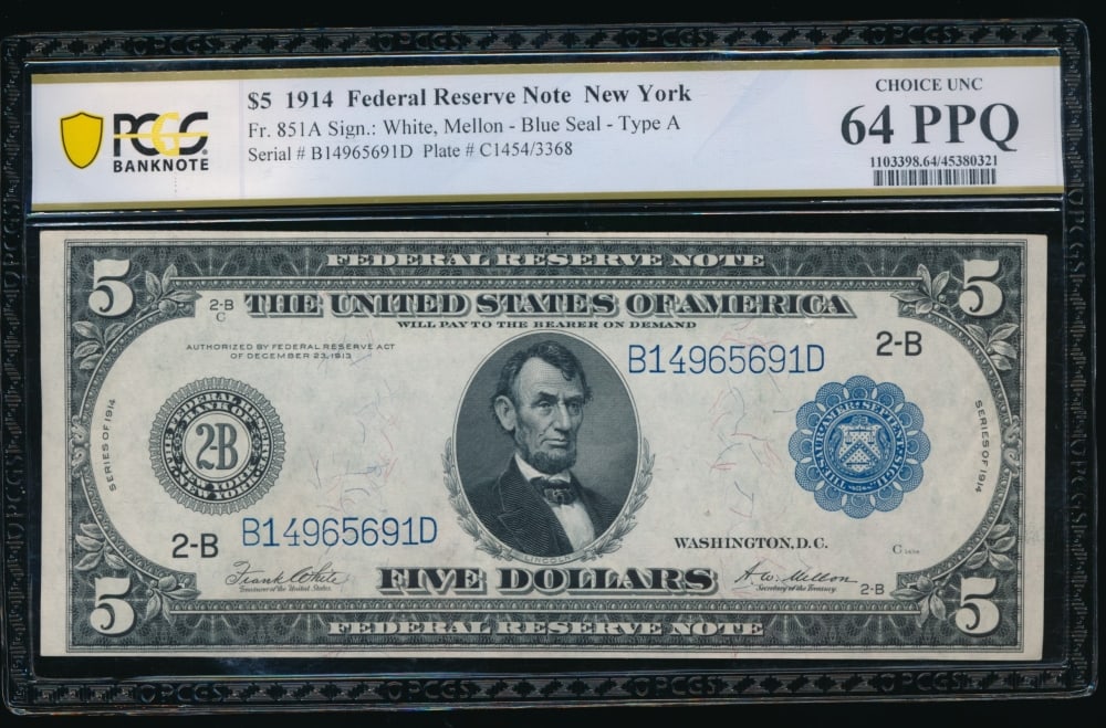 1914 $5 New York FRN PCGS 64PPQ (1 of 2)