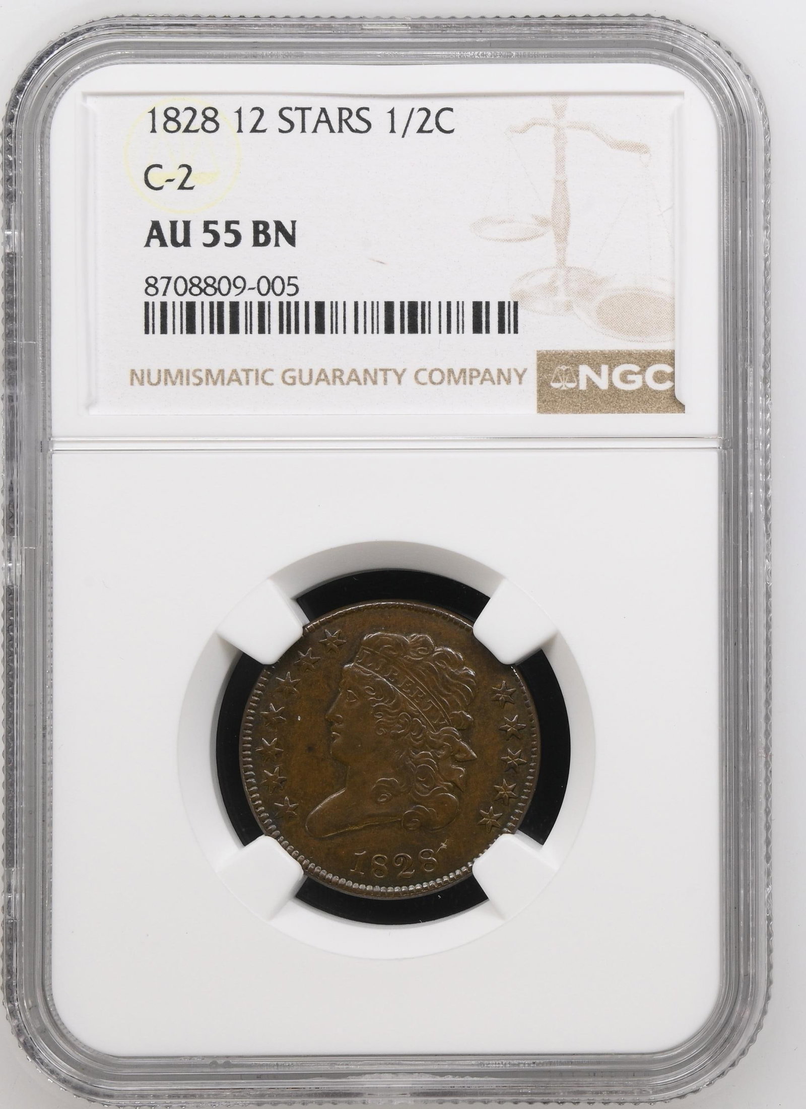 1828 Classic Head 12 Stars Half Cent NGC AU55BN (1 of 2)