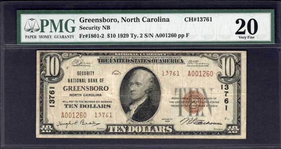 1929 $10 Greensboro NC National PMG 20 (1 of 2)