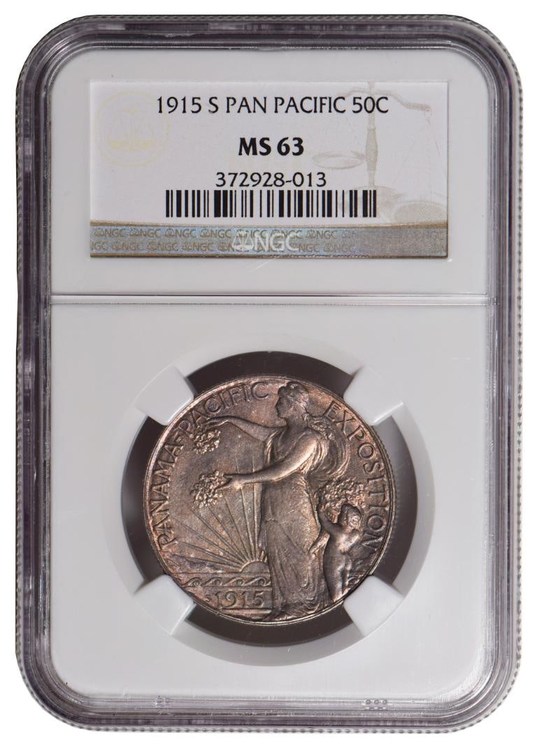 1915-S Panama Pacific Commemorative Half Dollar NGC MS63: One 1915-S Panama Pacific Commemorative Half Dollar NGC MS63.