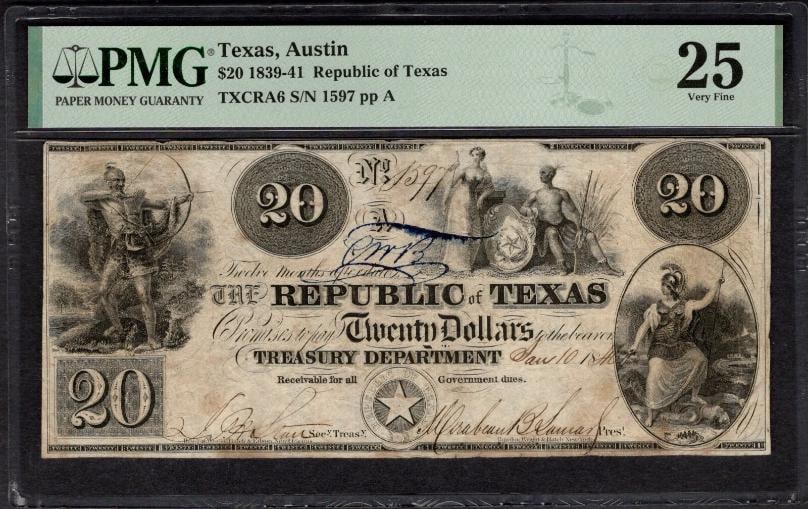 1839-41 Austin TX Obsolete PMG 25 (1 of 2)