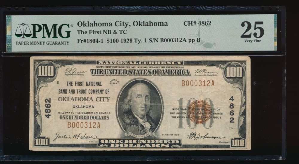 1929 $100 Oklahoma City OK National PMG 25 (1 of 2)