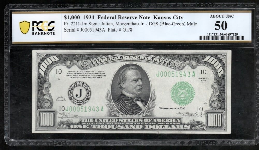 1934 $1000 Kansas City FRN PCGS 50 (1 of 2)