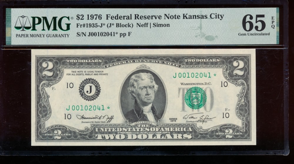 1976 $2 STAR Kansas City FRN PMG 65EPQ (1 of 2)