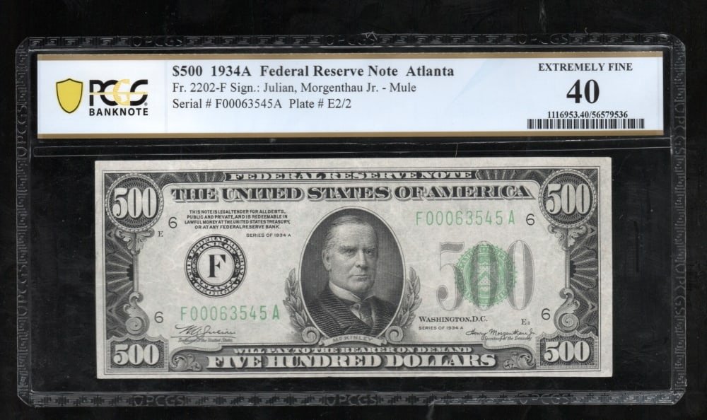 1934A $500 Atlanta FRN PCGS 40 (1 of 2)