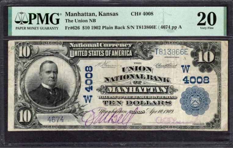 1902 $10 Manhattan KS National PMG 20 (1 of 2)