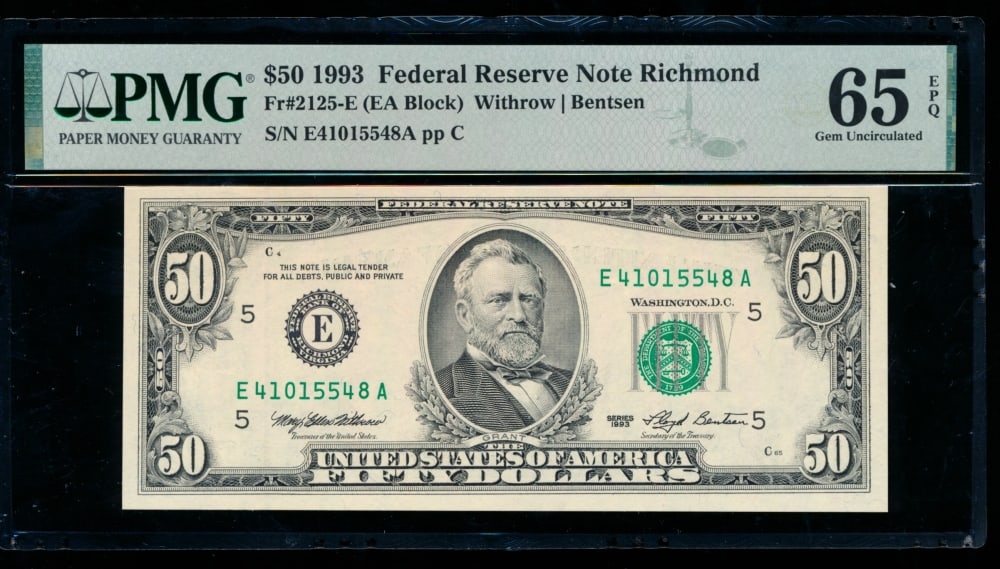1993 $50 Richmond FRN PMG 65EPQ (1 of 2)