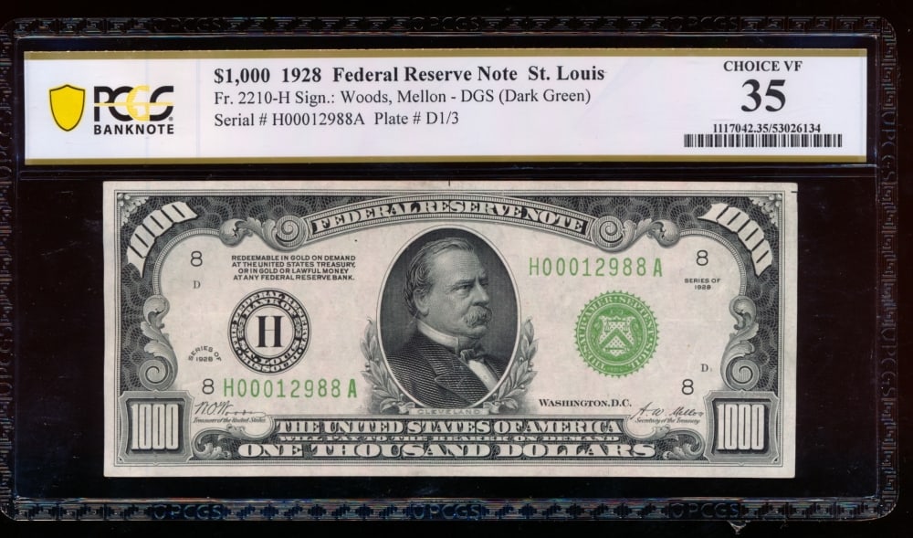 1928 $1000 St Louis FRN PCGS 35 (1 of 2)