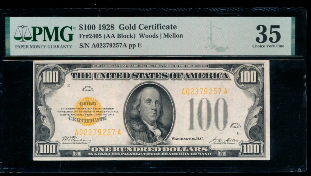 1928 $100 Gold Certificate PMG 35 (1 of 2)