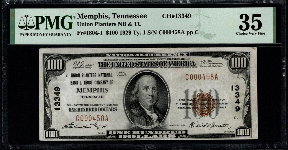 1929 $100 Memphis TN National PMG 35 (1 of 2)