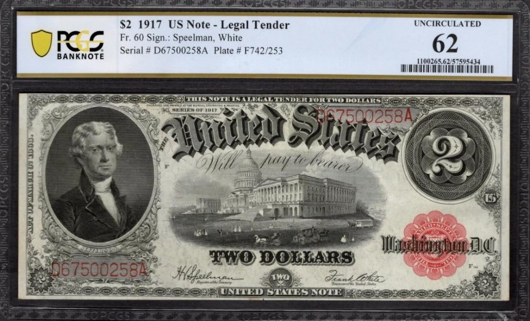 1917 $2 Legal Tender Note PCGS 62 (1 of 2)