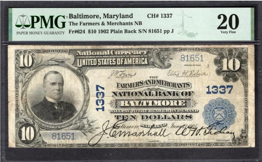 1902 $10 Baltimore MD National PMG 20 (1 of 2)