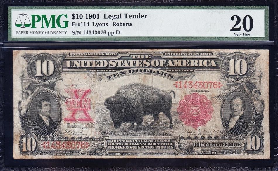1901 $10 Bison Legal Tender Note PMG 20 (1 of 2)
