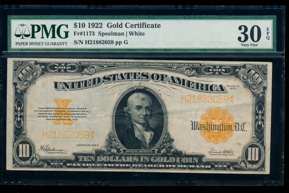 1922 $10 Gold Certificate PMG 30EPQ (1 of 2)