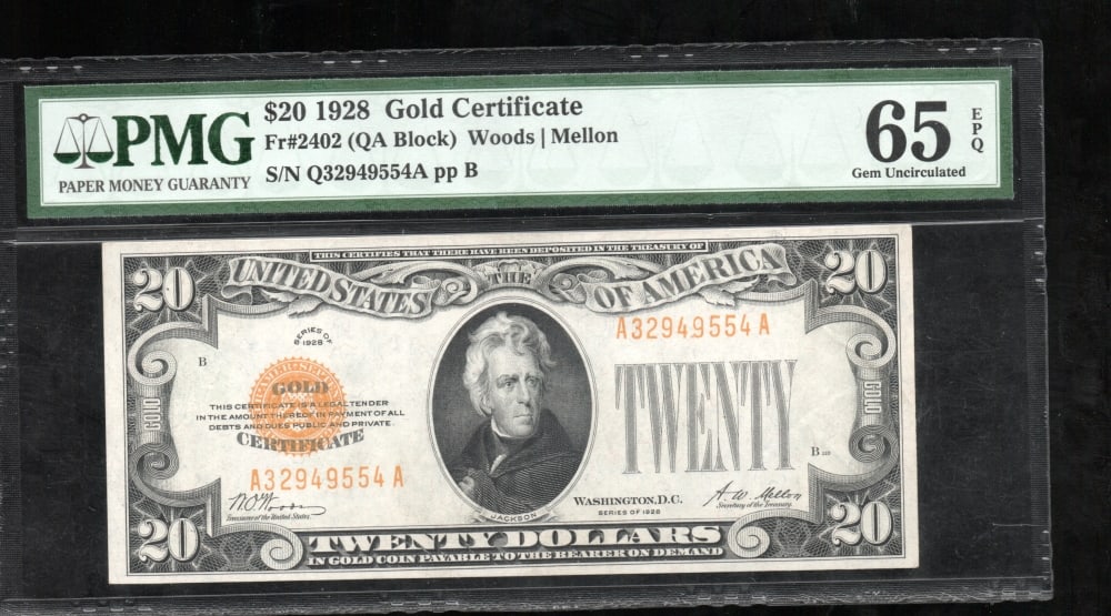 1928 $20 Gold Certificate PMG 65EPQ (1 of 2)