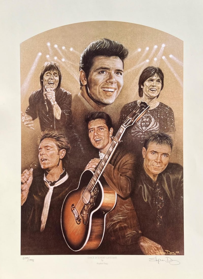 Stephen Doig Cliff Richard ONCE IN EVERY LIFETIME Hand Signed Lithograph: This is a limited edition hand signed lithograph of Cliff Richard titled ONCE IN EVERY LIFETIME. This is Pencil Hand Signed by Stephen Doig. This piece is numbered from an edition size of 1998. Paper 