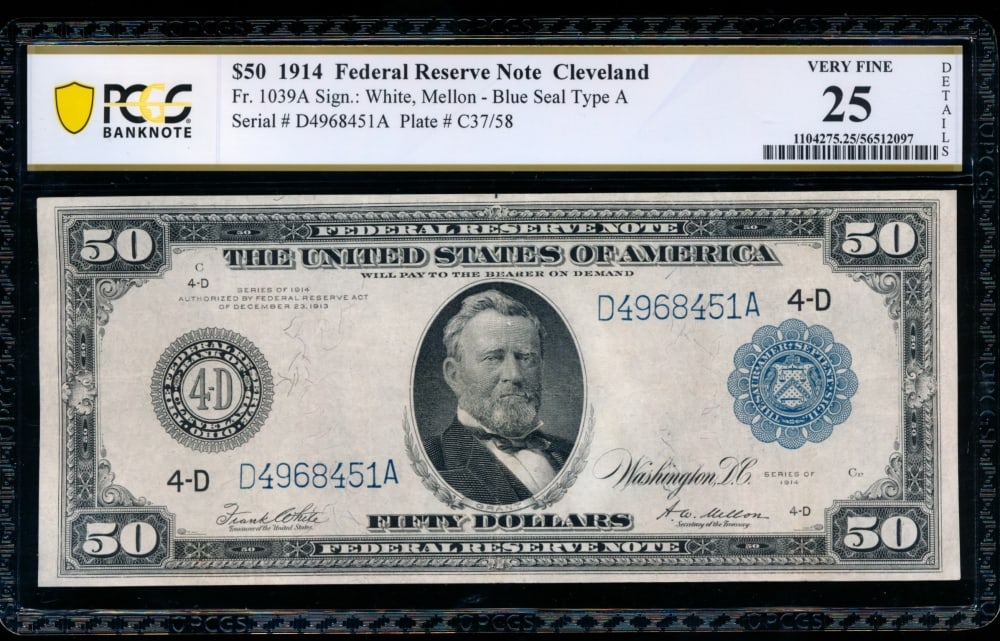 1914 $50 Cleveland FRN PCGS 25: One 1914 $50 Cleveland FRN PCGS 25.
