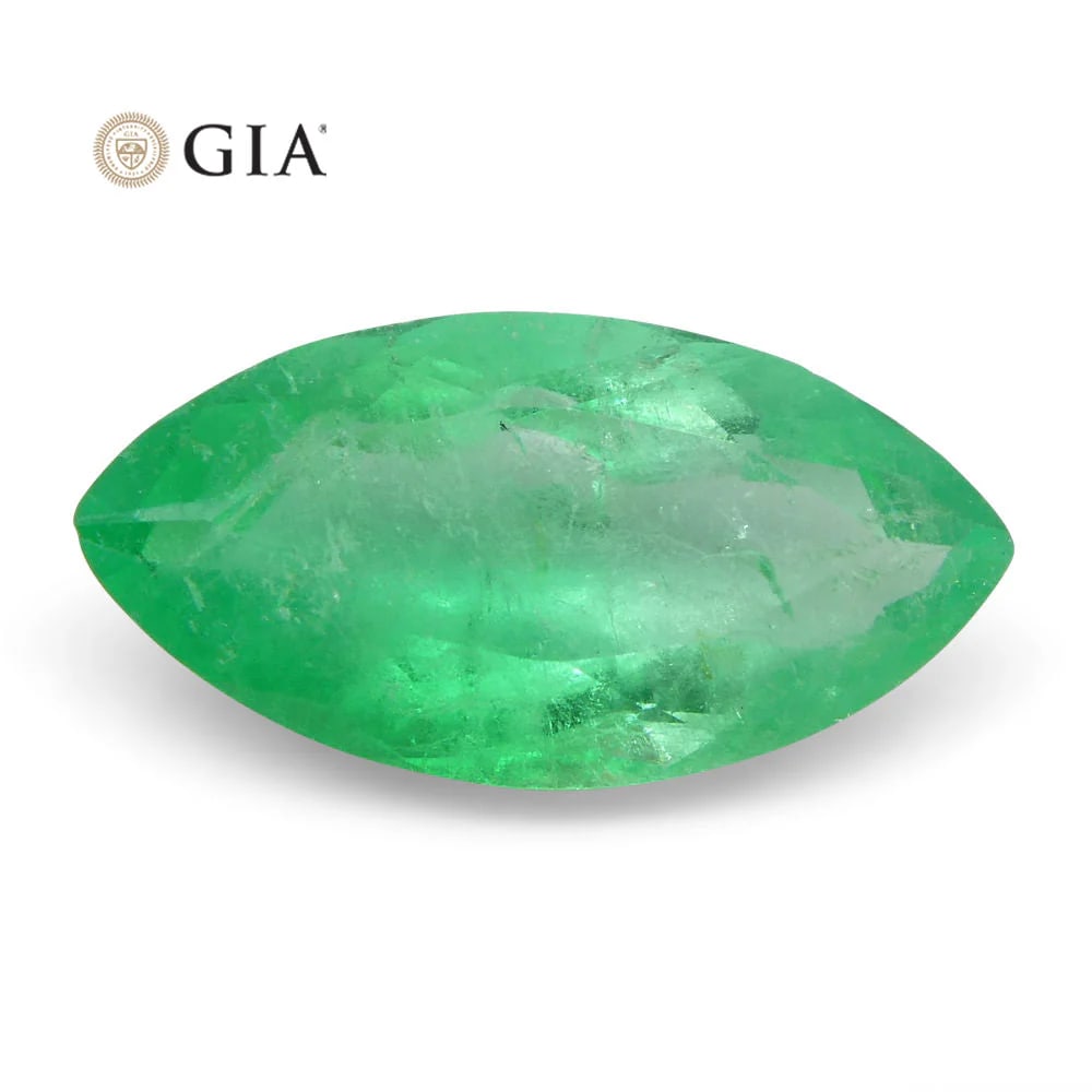 Gorgeous 1.68 Ct GIA Certified Natural Emerald: Beautiful 1.68 Ct Green Emerald measuring 12.10 x 6.20 x 4.14 mm with a brilliant marquise cut. Displays an incredible green color and would make a perfect center stone! Origin: Colombia. Please see t