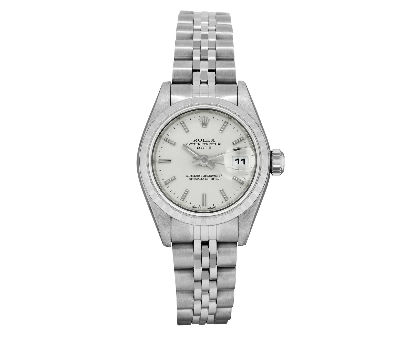 Rolex Ladies Stainless Steel Silver Index Engine Turn Quickset Date Watch (1 of 8)