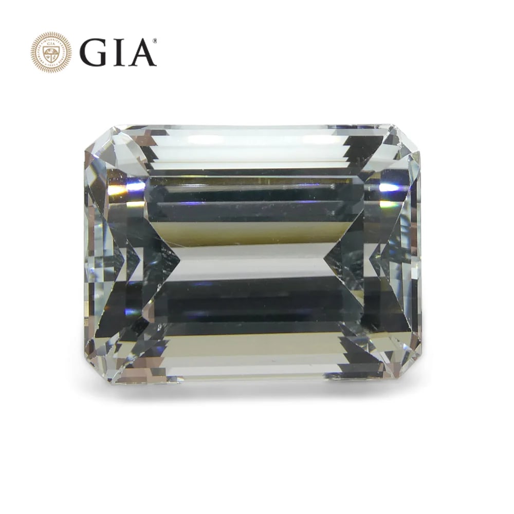 Huge 25.97 Ct GIA Certified Natural Aquamarine: Untreated Large VVS1 Eye Clean 25.97 Ct Light Blue Aquamarine measuring 19.16 x 14.66 x 11.88 mm with an emerald cut. Showcases a light hue and saturation. This aquamarine would be a beautiful additio