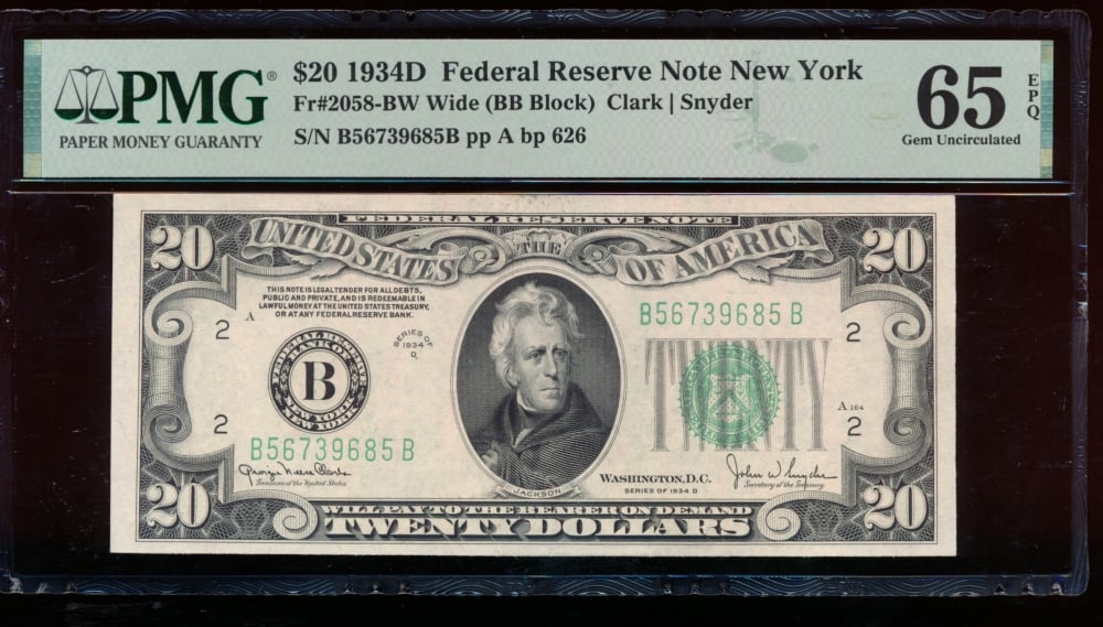 1934D $20 New York FRN PMG 65EPQ (1 of 2)