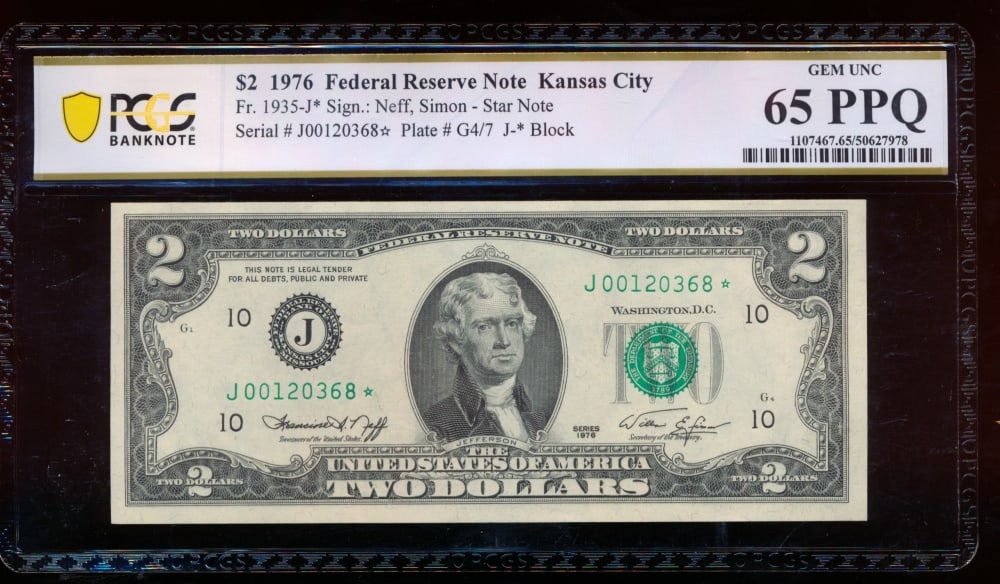 1976 $2 STAR Kansas City FRN PCGS 65PPQ (1 of 2)