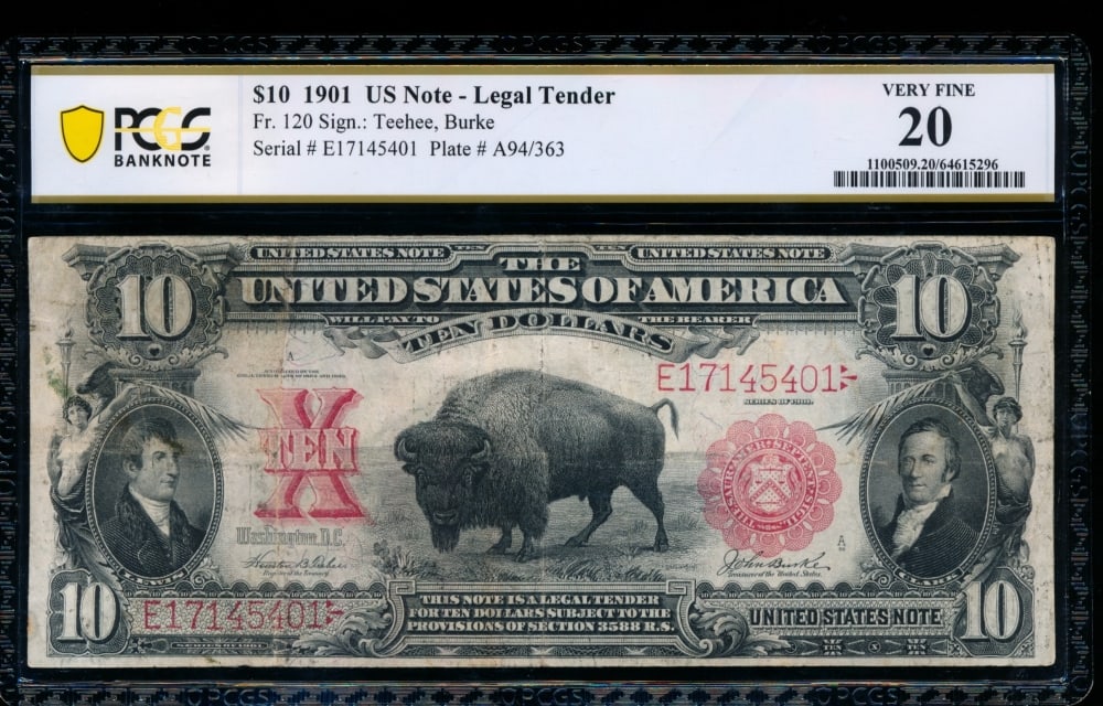 1901 $10 Bison Legal Tender Note PCGS 20 (1 of 2)