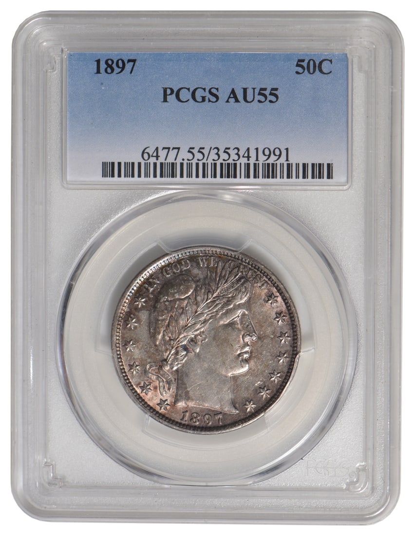 1897 Barber Half Dollar PCGS AU55: One 1897 Barber Half Dollar PCGS AU55.