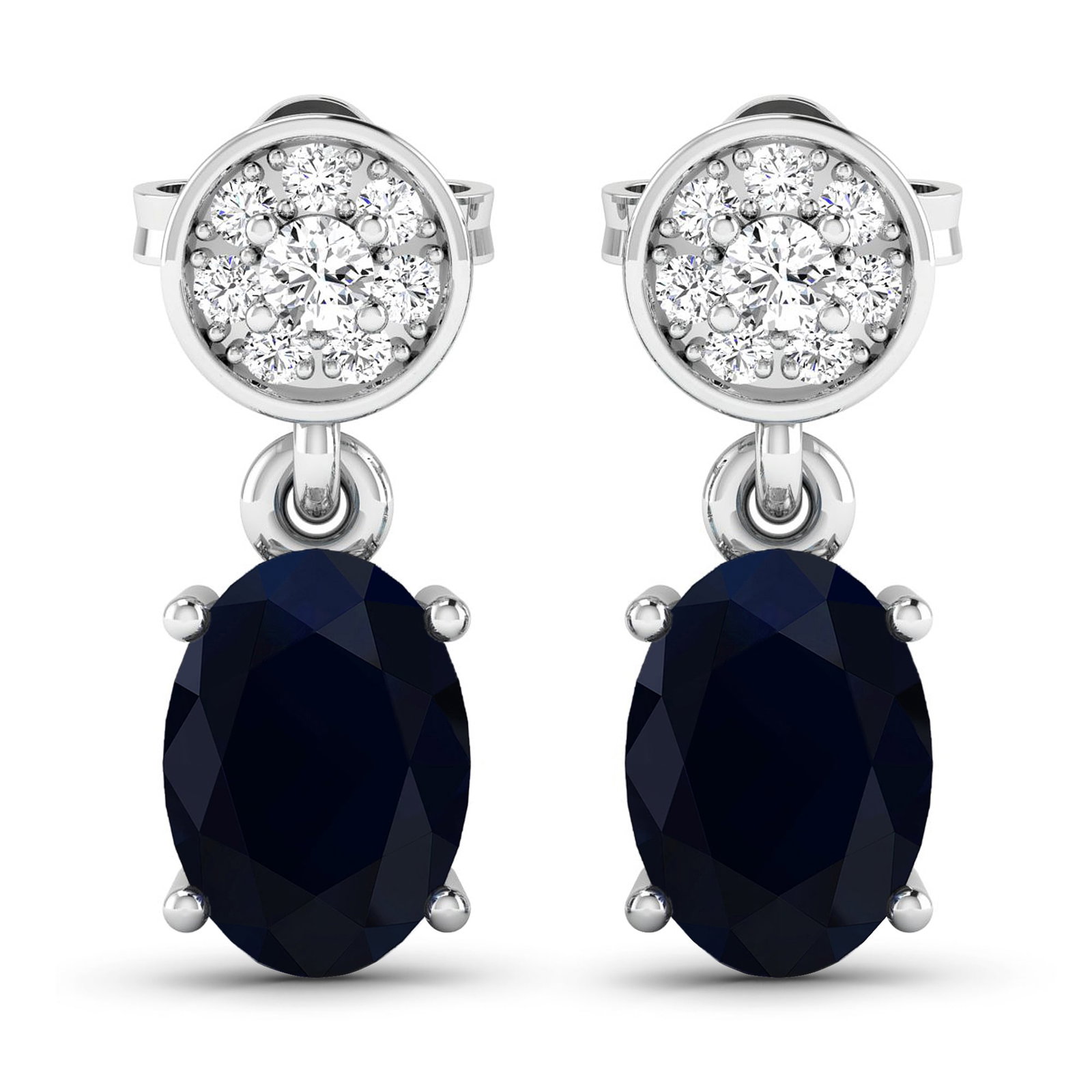 14KT White Gold 1.5ctw Blue Sapphire and Diamond Earrings (1 of 4)