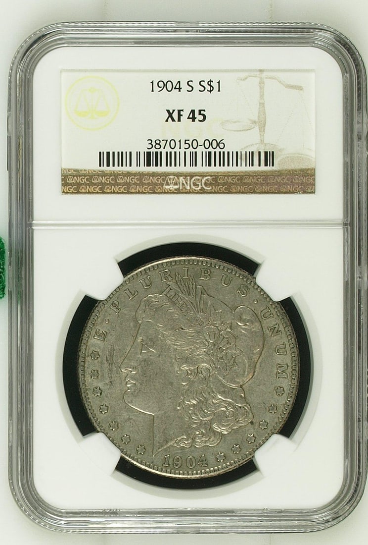 1904-S $1 Morgan Silver Dollar Coin NGC XF45: One 1904-S $1 Morgan Silver Dollar Coin NGC XF45.