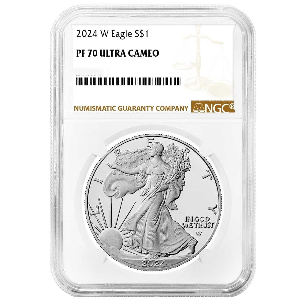2024W $1 American Silver Eagle NGC PF70 Ultra Cameo: One 2024W $1 American Silver Eagle NGC PF70 Ultra Cameo.